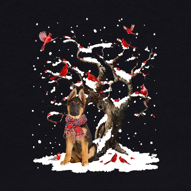 German Shepherd Scarf Cardinal Snow Christmas by cogemma.art